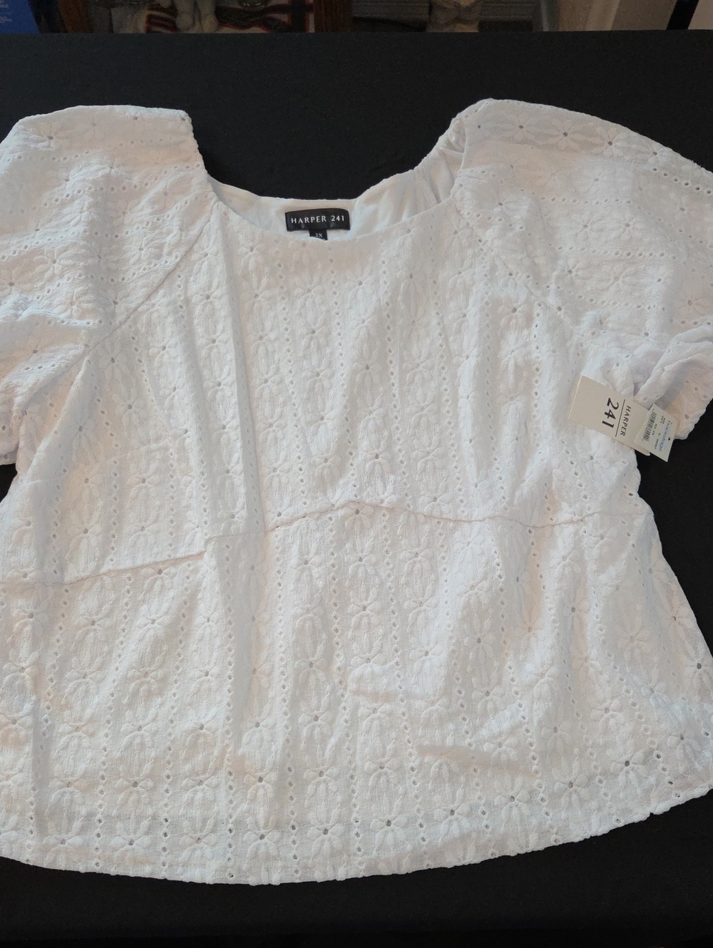 Harper White Eyelet Square Neck Puff Sleeve Blouse